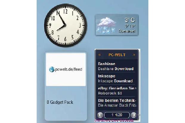 Das Too l8 Gadget Pack stattet Windows mit kleinen Infofenstern aus, die man beliebig auf dem Desktop oder in einer Seitenleiste platzieren kann.