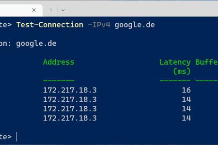 Test- Connection gibt in der Powershell die IP-Adresse zurück, wenn ein lokaler Rechner oder ein Server im Internet auf eine Anfrage reagiert.