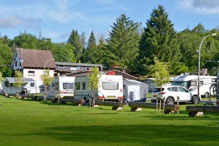 Caravans, Wiese, Tannen, Wohnmobile, Himmel