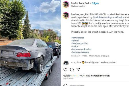 BMW M3 E46 CSL auf Anhänger Tiefgarage London BMW M3 E46 CSL auf Anhänger Tiefgarage London