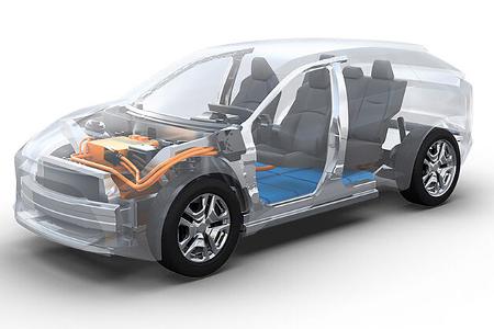 Subaru Toyota Elektro-Plattform Schnittbild Röntgenbild technische Zeichnung Subaru Toyota Elektro-Plattform Schnittbild Röntgenbild technische Zeichnung