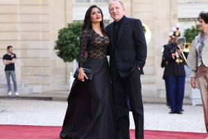 Staatsbankett in Paris: Salma Hayek im gewagten Spitzenkleid