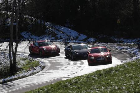 Porsche 911 Turbo S, Lamborghini Huracán LP 610-4, Audi R8 V10 Plus