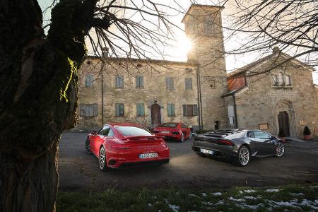 Porsche 911 Turbo S, Lamborghini Huracán LP 610-4, Audi R8 V10 Plus