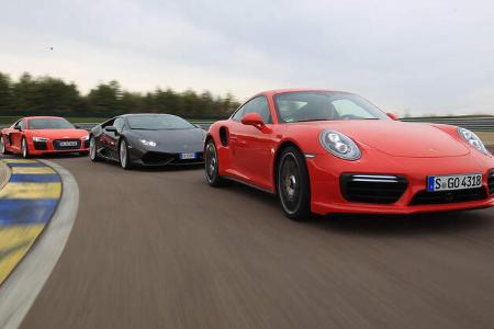 Porsche 911 Turbo S, Lamborghini Huracán LP 610-4, Audi R8 V10 Plus