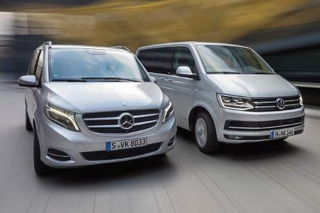 Mercedes V 250 d 4Matic lang, VW Multivan 2.0 TDI 4Motion, Frontansicht Mercedes V 250 d 4Matic lang, VW Multivan 2.0 TDI 4Motion, Frontansicht