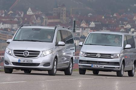Mercedes V 250 d 4Matic lang, VW Multivan 2.0 TDI 4Motion, Frontansicht
