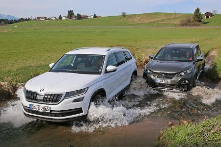 Peugeot 5008 BlueHDi 180 GT, Skoda Kodiaq 2.0 TDI 4x4, Frontansicht Peugeot 5008 BlueHDi 180 GT, Skoda Kodiaq 2.0 TDI 4x4, Frontansicht