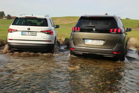 Peugeot 5008 BlueHDi 180 GT, Skoda Kodiaq 2.0 TDI 4x4, Heckansicht