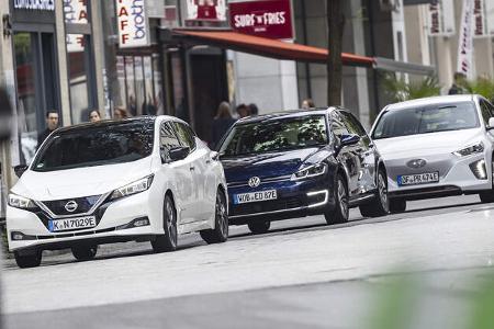 Hyundai Ioniq Elektro, Nissan Leaf, VW e-Golf, Exterieur