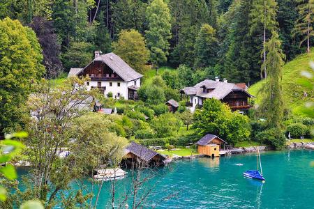 See, Ufer, HŠuser, Wald, HŸgel, Boote