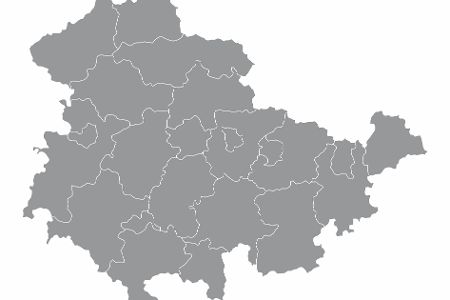 Silhouette von Thüringen mit den Grenzen der Landkreise