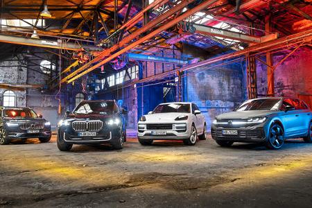 BMW X5 xDrive50e, Porsche Cayenne E-Hybrid, Volvo XC90 T8 AWD, VW Touareg R 3.0 V6 eHybrid BMW X5 xDrive50e, Porsche Cayenne E-Hybrid, Volvo XC90 T8 AWD, VW Touareg R 3.0 V6 eHybrid