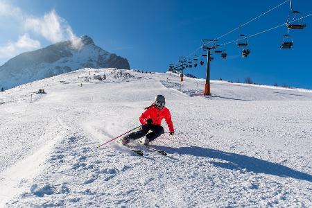 Auf Skiern die Piste hinunter: Dabei wirkt ein Vielfaches des Körpergewichts auf die Gelenke ein. 