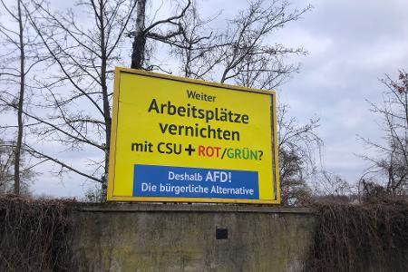 Auffällige AfD-Wahlwerbung wie hier in Bamberg ist auch in anderen Städten in Deutschland zu sehen. Es handelt sich nicht um offizielle AfD-Wahlplakate, sondern um eine Aktion des Spenders Gerd Dingler aus Österreich. (Archivbild)