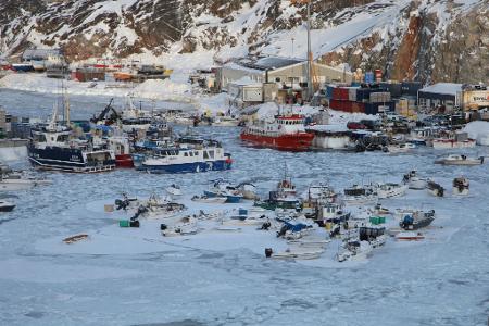 Boote und Schiffe im Hafen von Ilulissat.