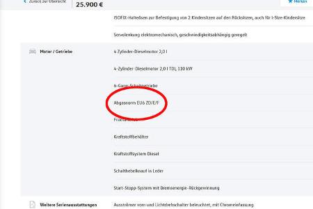 02/2019, Screenshots Recherche Abgasnorm-Angabe Hersteller-Websites
