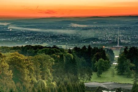 Ausblick, Panorama, BŠume, Stadt, Horizont, Sonnenuntergang Ausblick, Panorama, BŠume, Stadt, Horizont, Sonnenuntergang