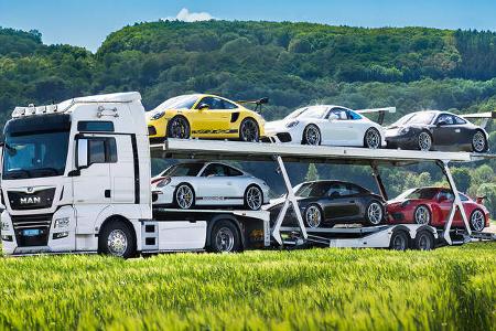 Man TGX 18.640 4×2 Autotransporter mit 6 Porsche 911 991