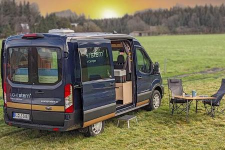 Camper, Feld, Sonnenuntergang Camper, Feld, Sonnenuntergang