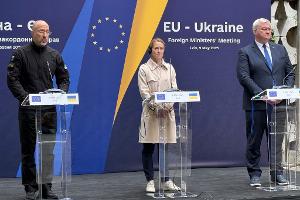 Die EU-Außenbeauftragte Kallas und die Außenminister der EU-Staaten kamen in Lwiw mit Vertretern der Ukraine zusammen.