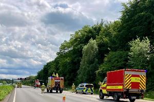 Brand eines Elektrofahrzeugs auf der BAB 3 mit schwer verletzter Person
