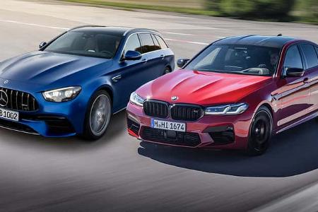 06/2020, BMW M5 und Mercedes-AMG E 63 Facelift Teaser 06/2020, BMW M5 und Mercedes-AMG E 63 Facelift Teaser