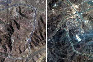 Auf einer Satellitenaufnahme der Atomanlage Fordo sind (rechts) die vermutlichen Einschlaglöcher der US-Bomben zu erkennen.