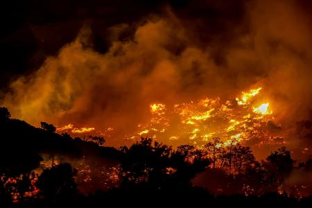 Wegen starker Winde breiteten sich die Flammen rasch aus. Wegen starker Winde breiteten sich die Flammen rasch aus.