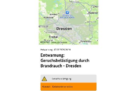 © Feuerwehr Dresden, Screenshot von der Entwarnung im Bereich Dresden © Feuerwehr Dresden, Screenshot von der Entwarnung im Bereich Dresden