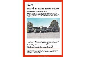 Aufruf-Plakat Zeugenaufruf Brand an Bundeswehr-Fahrzeugen