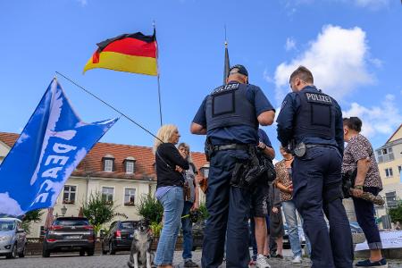 Die Gruppe der Demonstranten ist überschaubar.
